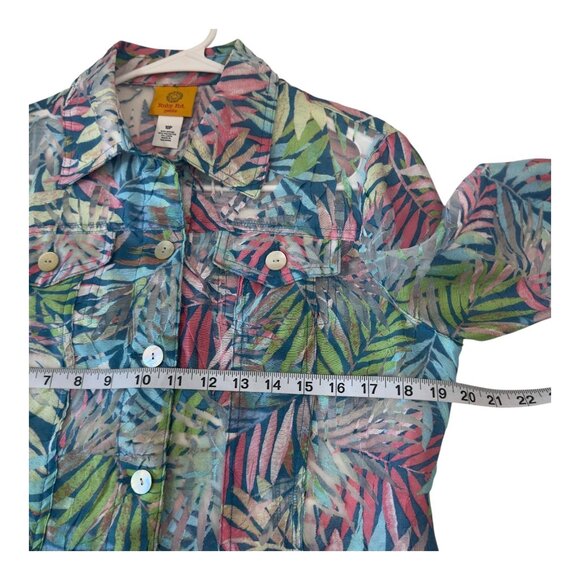 Ruby Rd. Petite 10P Tropical Leaf Print Button-Up Sheer Lightweight Jacket - Picture 5 of 12